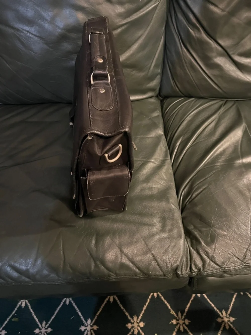 Men's Black Leather Two-Buckle Briefcase